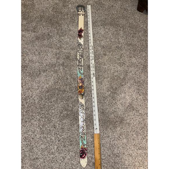 ED HARDY Belt White Distressed Medium Vintage Y2K Rhinestones - Picture 8 of 11